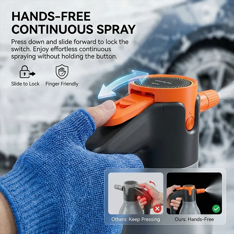 New Upgraded 2L Electric Car Wash Spray Bottle Foam Sprayer Car Wash Water Gun High Pressure Watering Bottle Garden Irrigation