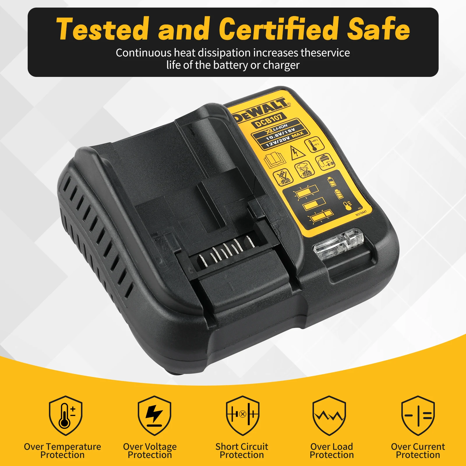 Chargeur de batterie au lithium déshydraté DEWALT DCB107 2A, adapté au niveau laser DEWALT DW089LG