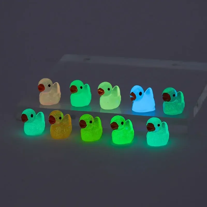 10PC Mini Fluorescent Yellow Duck Ornament Miniature Figures Tiny Duck Resin Handicraft Micro Landscape Dollhouse Decoration