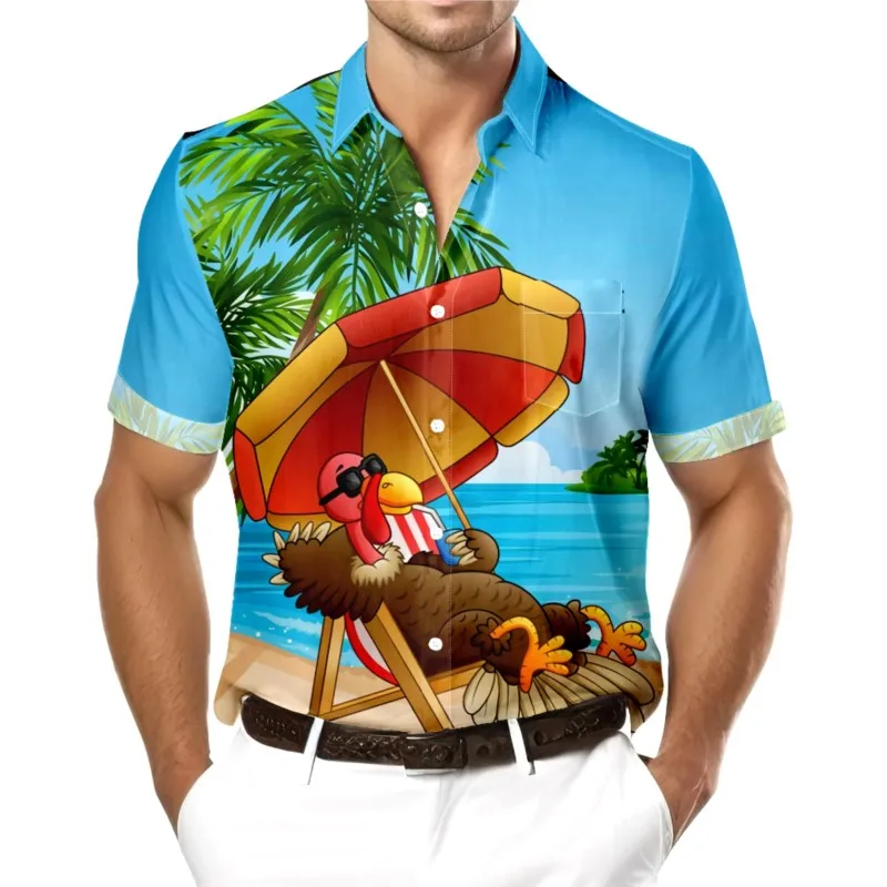 

Men's Thanksgiving Day Turkeys Chest Pocket Hawaiian Shirt Casual Daily Short Sleeve Shirt Clothing Tops