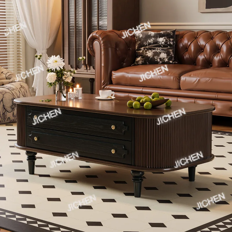 

Журнальный столик из цельного дерева во французском стиле ретро, гостиная, бытовая, маленькая квартира, чайный столик 2021, элитный американский стиль