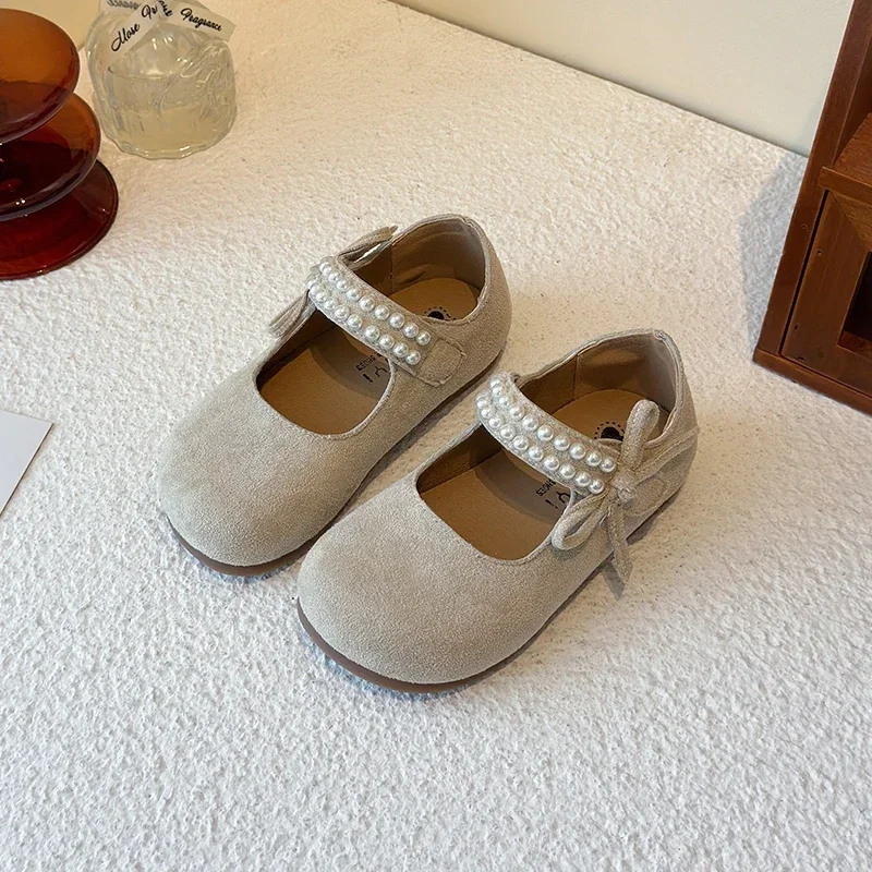 

2025 Children Leather Shoes for Girls Spring New Fashion Korean Style Soft Anti-slippery Versatile Chic Princess Bowtie Shoes