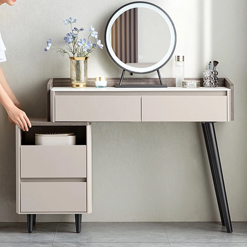 Modern Storage Make Up Table Light Drawers Mirror Set Corner Vanity Chair Desk Mobile Coiffeuse De Chambre Bedroom Furnitures