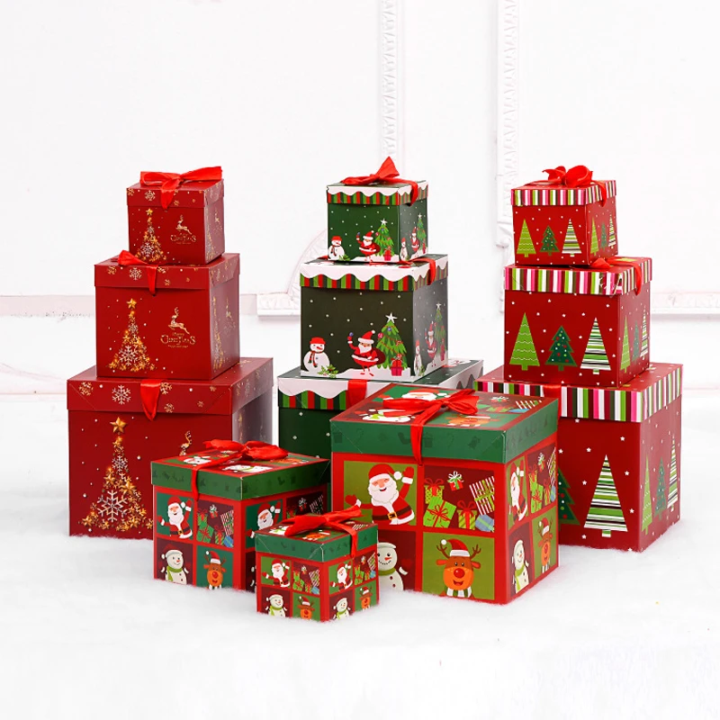 3pcs Paper Christmas Gift Box Christmas Eve Nesting Candy Box Lightweight Festival Decorations Stackable Square Ornament