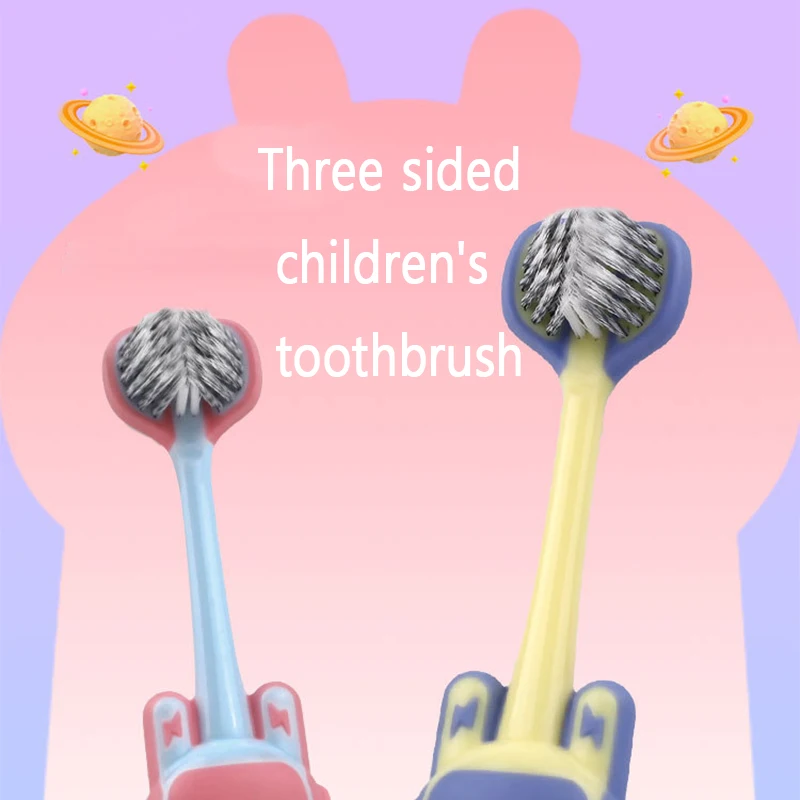 

4 PCS Children's Three Sided Toothbrush With Soft Bristles Cartoon Interstellar Rabbit Toothbrush Set Deeply Care for Kids Teeth