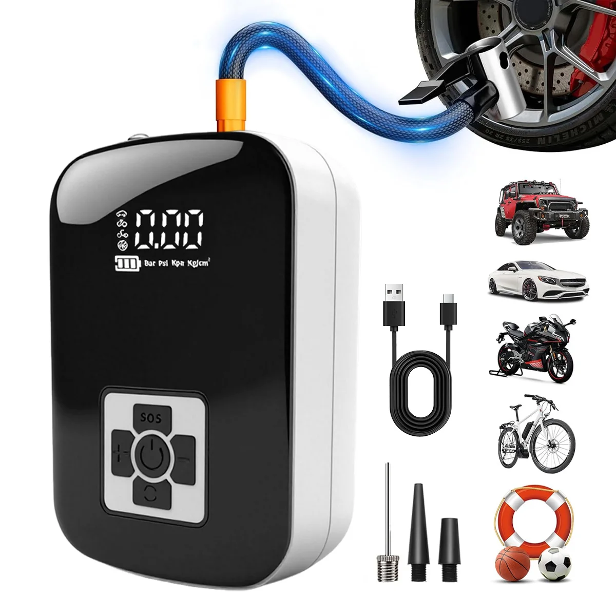

【2025 New】Car Tire Inflator Mini Air Compressor With LED Light Rechargeable Portable Pump For Motorcycle Bicycle Electric Bike