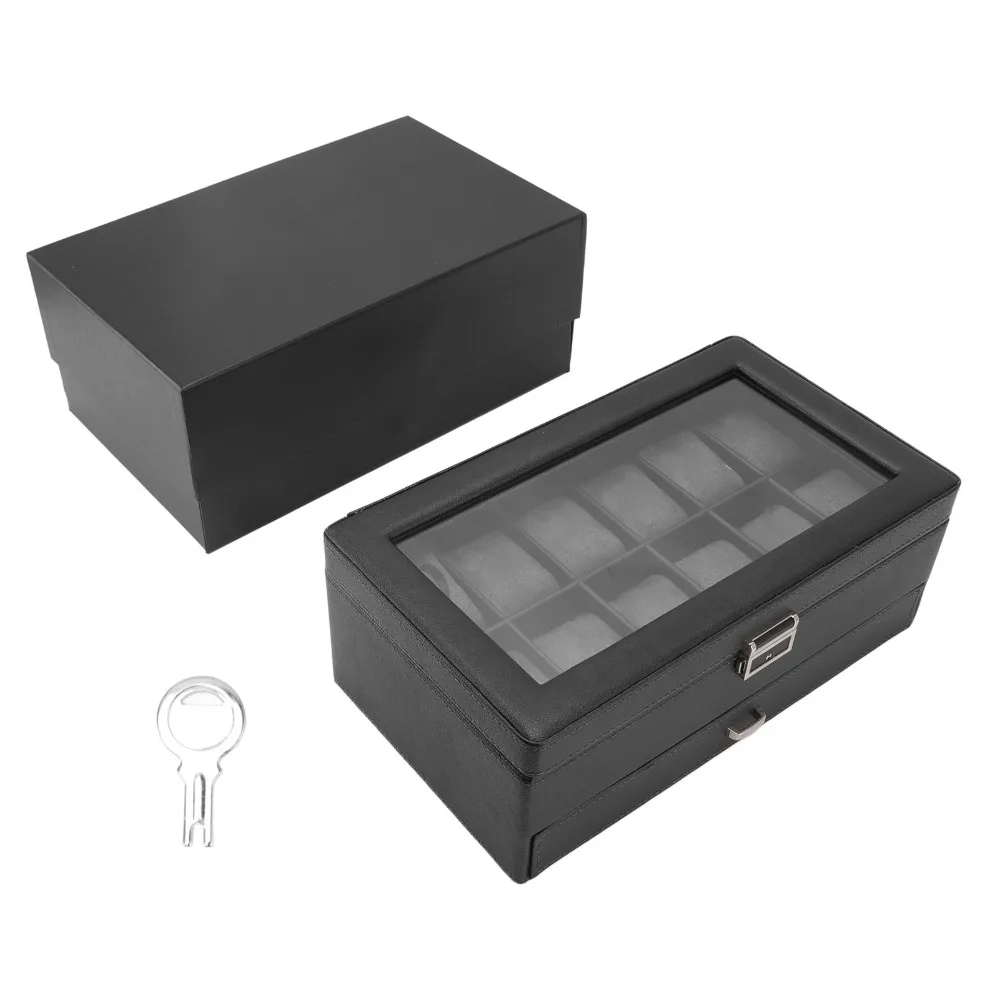 Sturdy Black Watch Box Organizer PU Leather 33.5*19.5*12.5cm Watch Storage Box Jewelry Box For Men