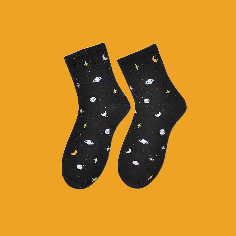 

3/6 Pairs Mid-tube Socks New Style Starry Sky Socks Korean Women's Socks Women's Universe Ins Trendy Starry Sky Socks Long Socks