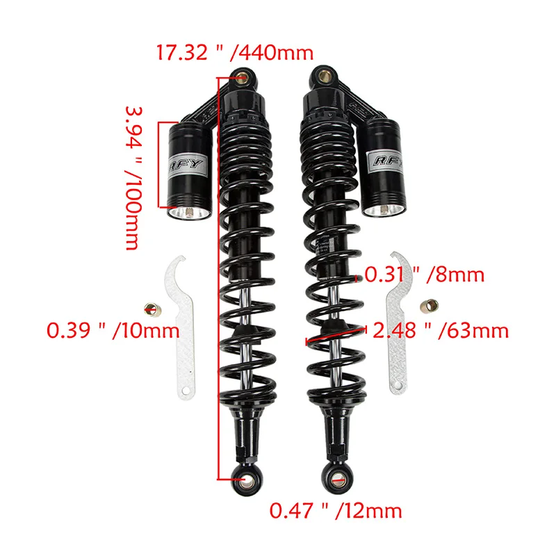 440mm Motorcycle Air Shock Absorber for Yamaha Motor Scooter ATV Universal Rear Suspension Round Hole End Accessories