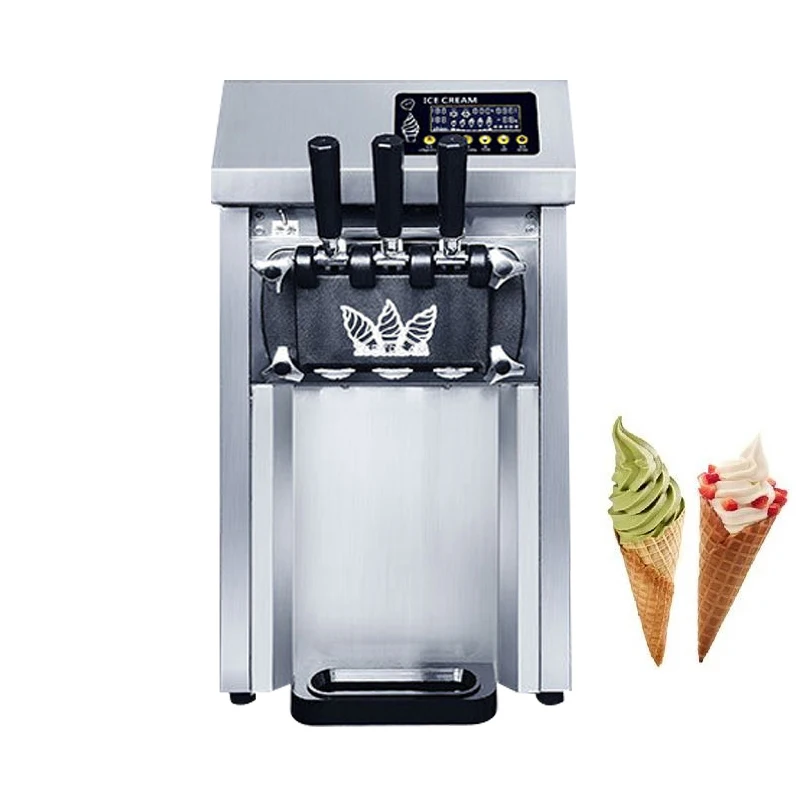 Stainless Steel Ice Cream Maker High Power Soft Ice Cream Machine Three Colours Sweet Cones Ice Cream Vending Machine 1250W