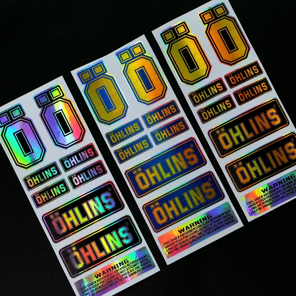 NO.L093 OHLINS Moto Stickers Accessoires Laser Rainbow Suspension Decoratie Motorcycle Body Helm Waterdichte stickers