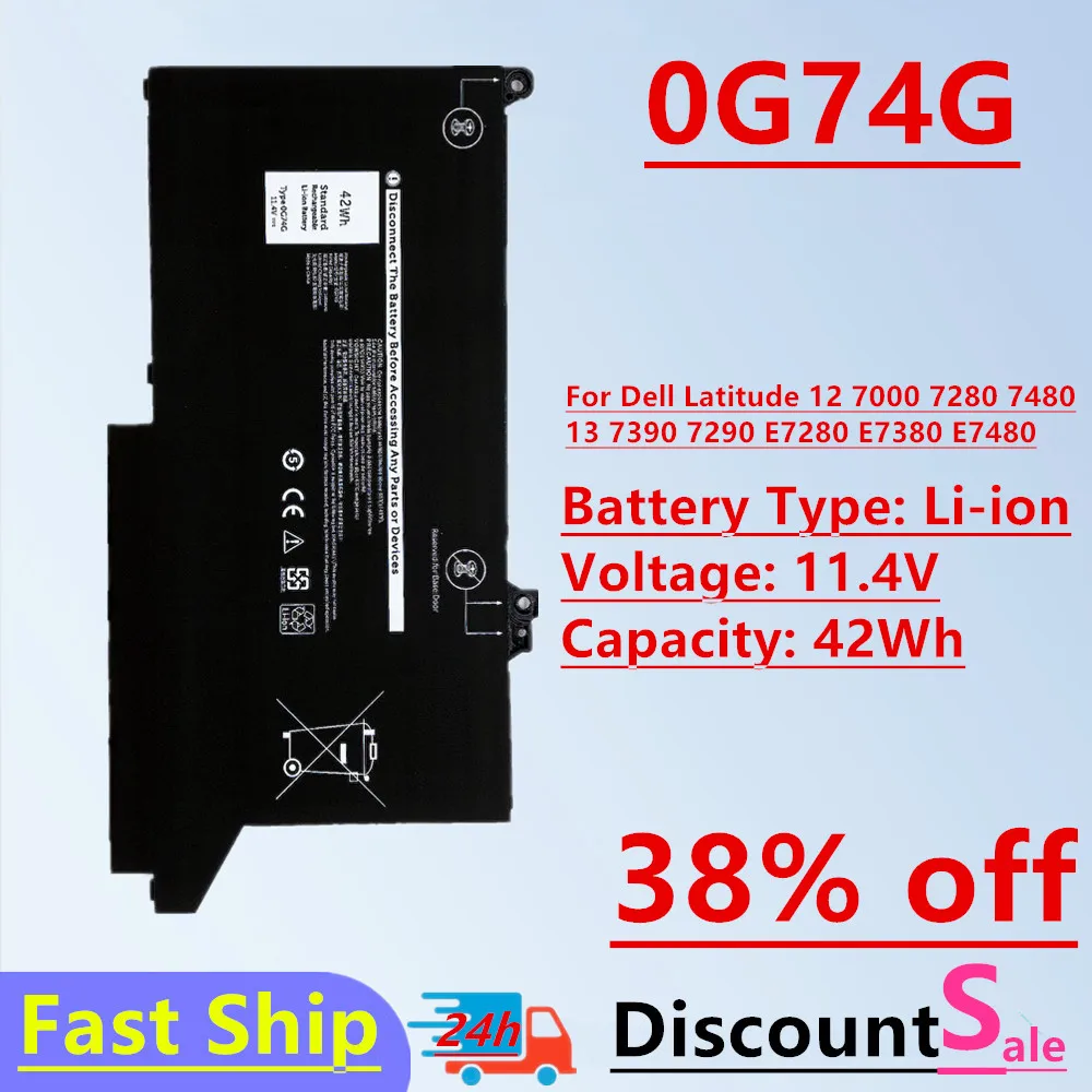 

11.4V 42Wh Laptop Battery For Dell Latitude 5300 7300 7400 Series 0G74G OG74G 02PFPW