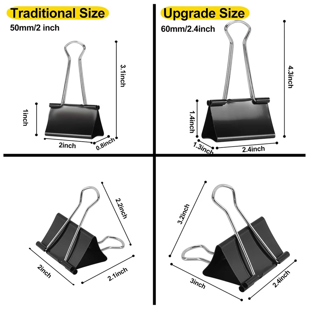 Popular Extra Large Binder Thickened File Folder and Drawing Board Clip 2.4 Inches (Approximately 6.1 Cm) 8 Pieces