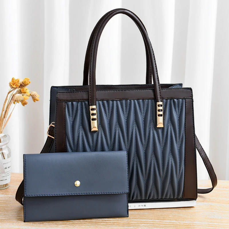 TRAVEASY 2024 Fashion PU Leather Pleated Women Top-Handle Bags Casual Solid Color Zipper Composite Shoulder Bags OL Business Bag