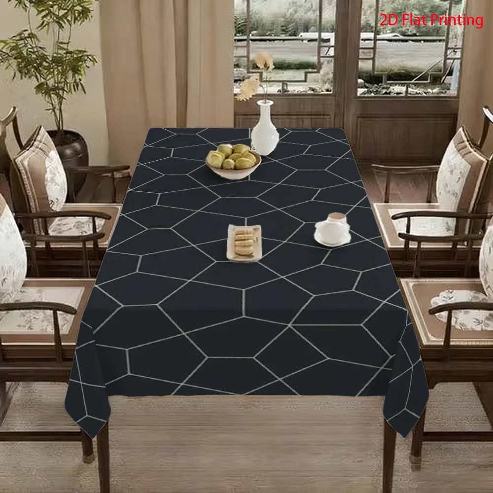 Rectangular tablecloth, featuring a geometric honeycomb design, is suitable for the kitchen.zyc