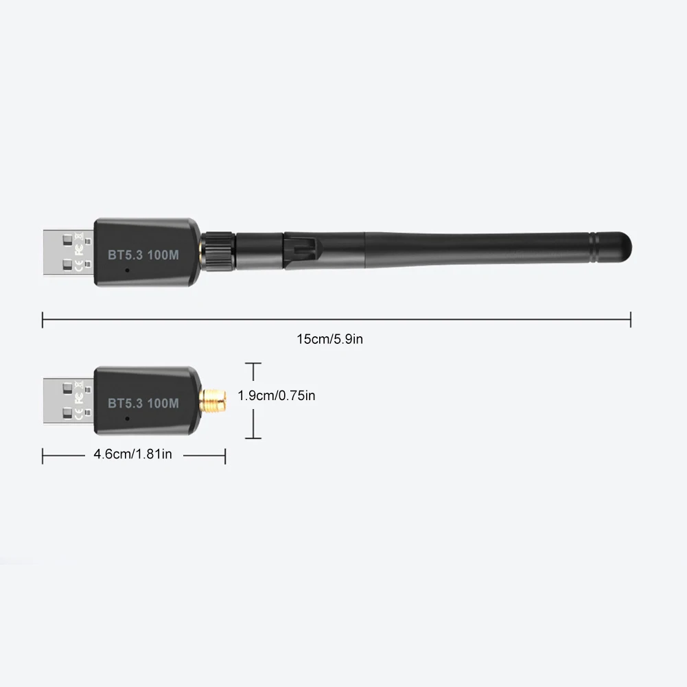 100M Long Range Bluetooth 5.3 Adapter Support Windows 7/win8.1/win10/11 for PC Computer 3Mbps Audio USB Receiver Transmitter