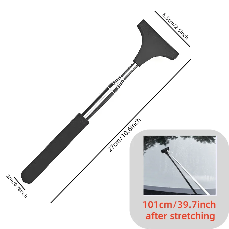 Portable and extendable three in one snow removal and windshield wipers for easy cleaning of car rearview mirrors, windows, show