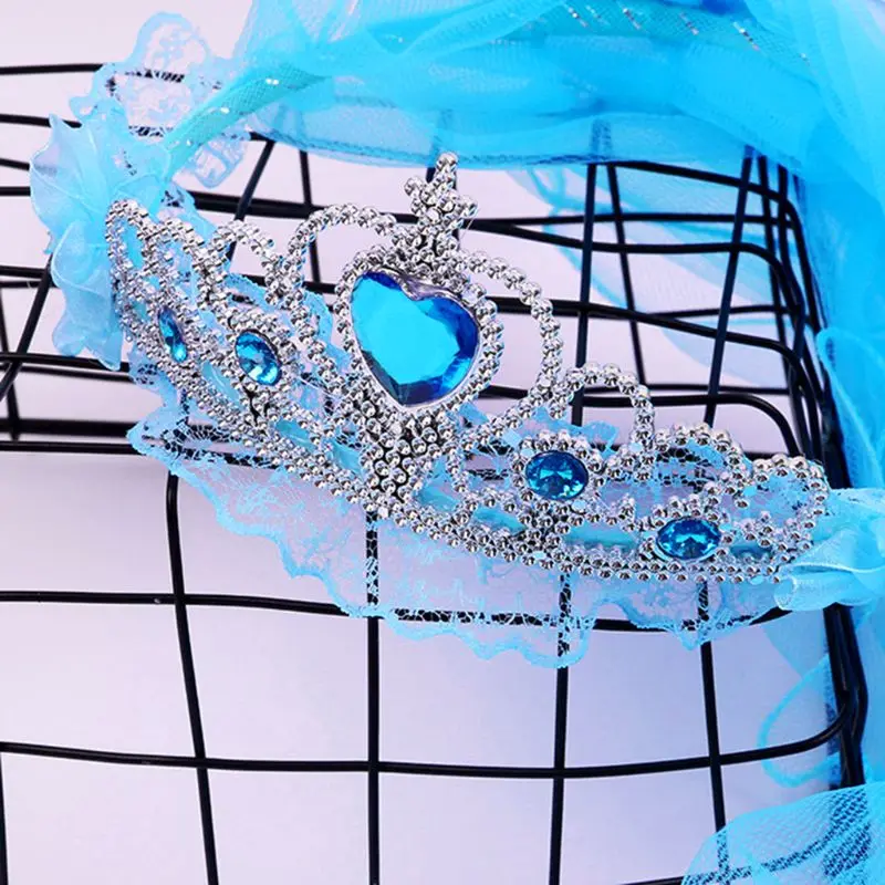 

Girl Princess Tulle Veil Hairband Crown Tiara for rhinestone Headband Party Headwear