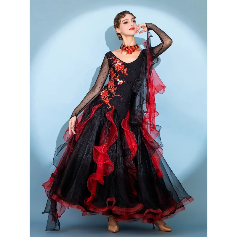 Traje de actuación adornado con diamantes de lujo para danza moderna, traje de baile de salón, traje de competición 281