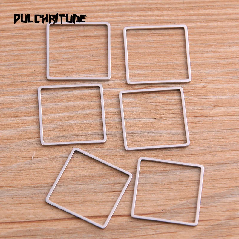 PULCHRITUDE 20Pcs/lot 3 Size Square Charm Stainless Steel Pendant Open Bezels Pressed Resin Frame Mold Bezel DIY Jewelry Making