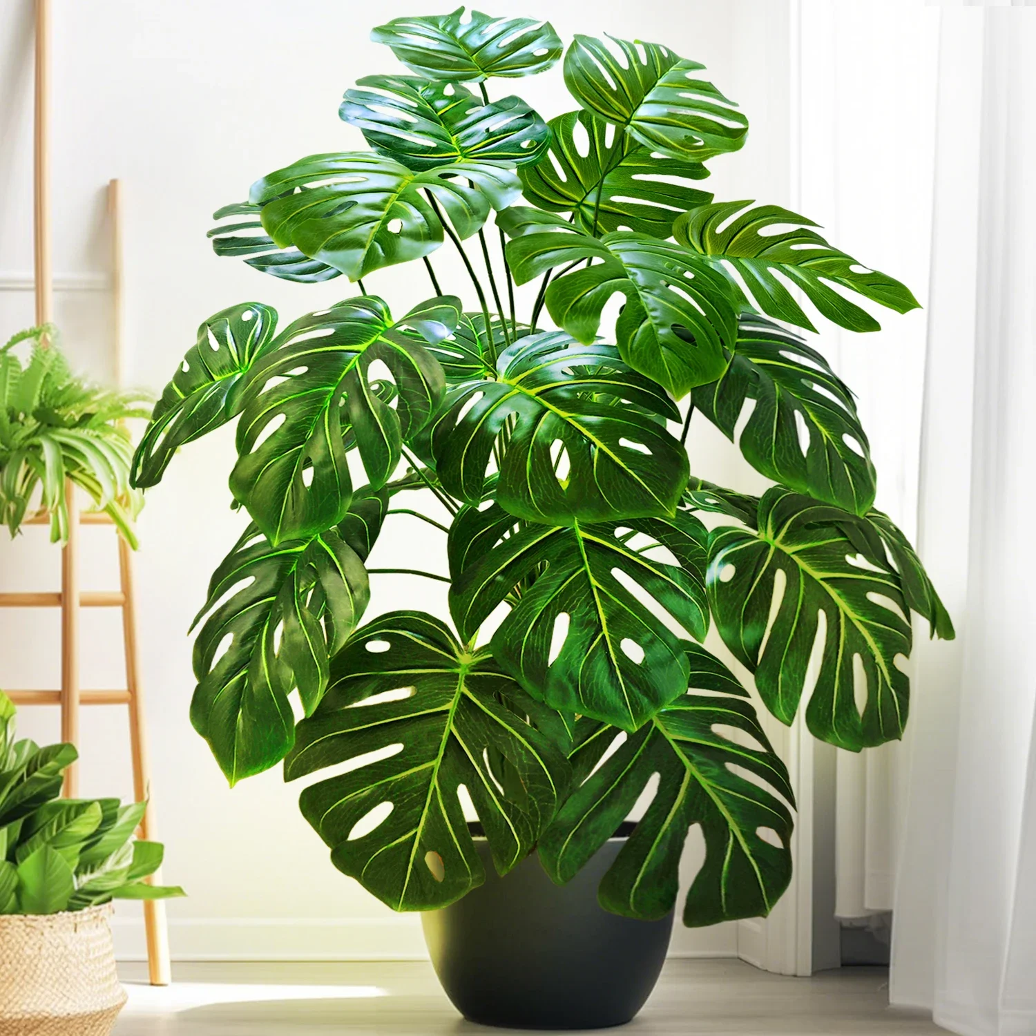 Hochwertige 76/86CM Künstliche Monstera-Pflanze, Falsche Palme, Plastik-Schildkrötenblatt, Grüne Pflanze für Heim, Garten, Zimmer und Bürodekoration – Detail 2