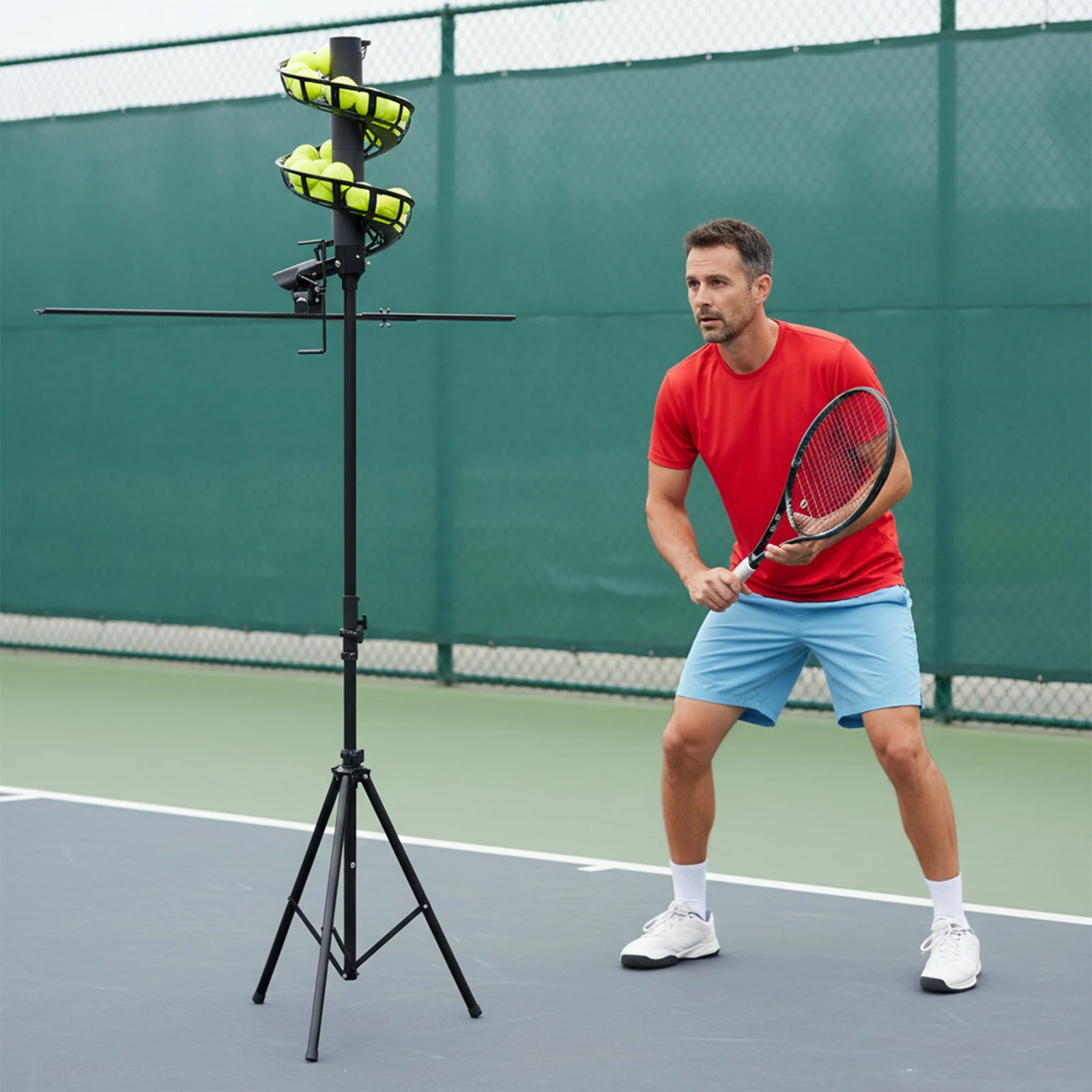 

Tennis Ball Dropping Machine With Extra Track Hold 33 Balls Pickleball Throwing Machine Non-Electric For Beginners And Children