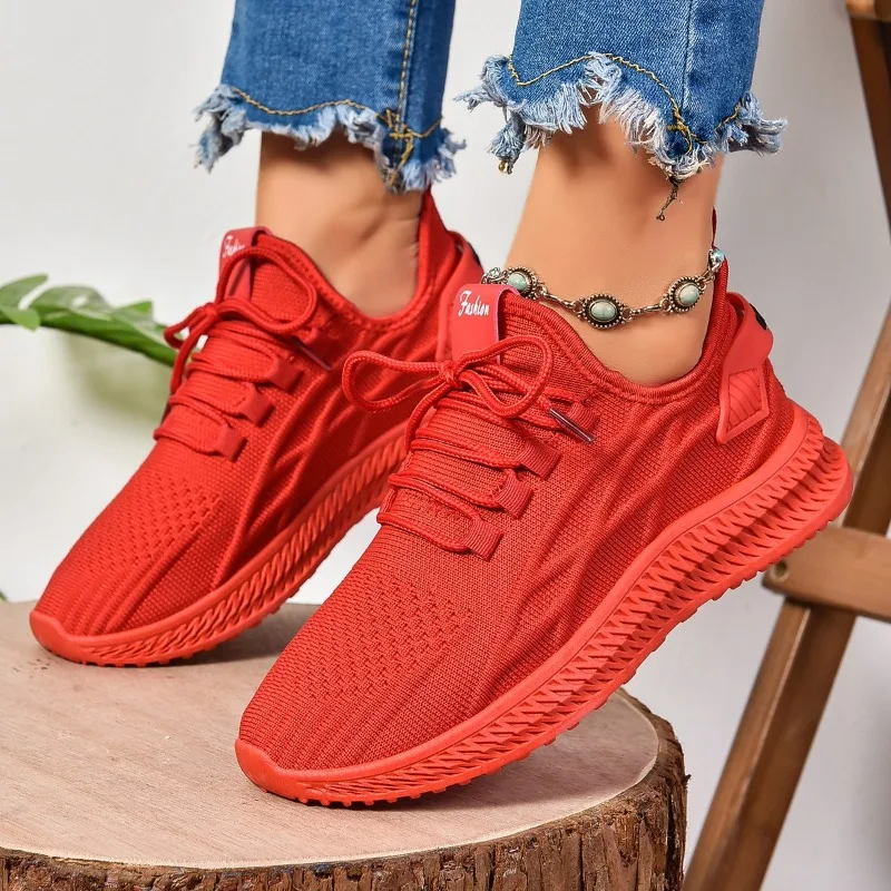 2024 New Fashion Women's Casual Shoes Breathable Walking Mesh Lace-up Thick-soled Shoes Women's Outdoor Running Sports Shoes