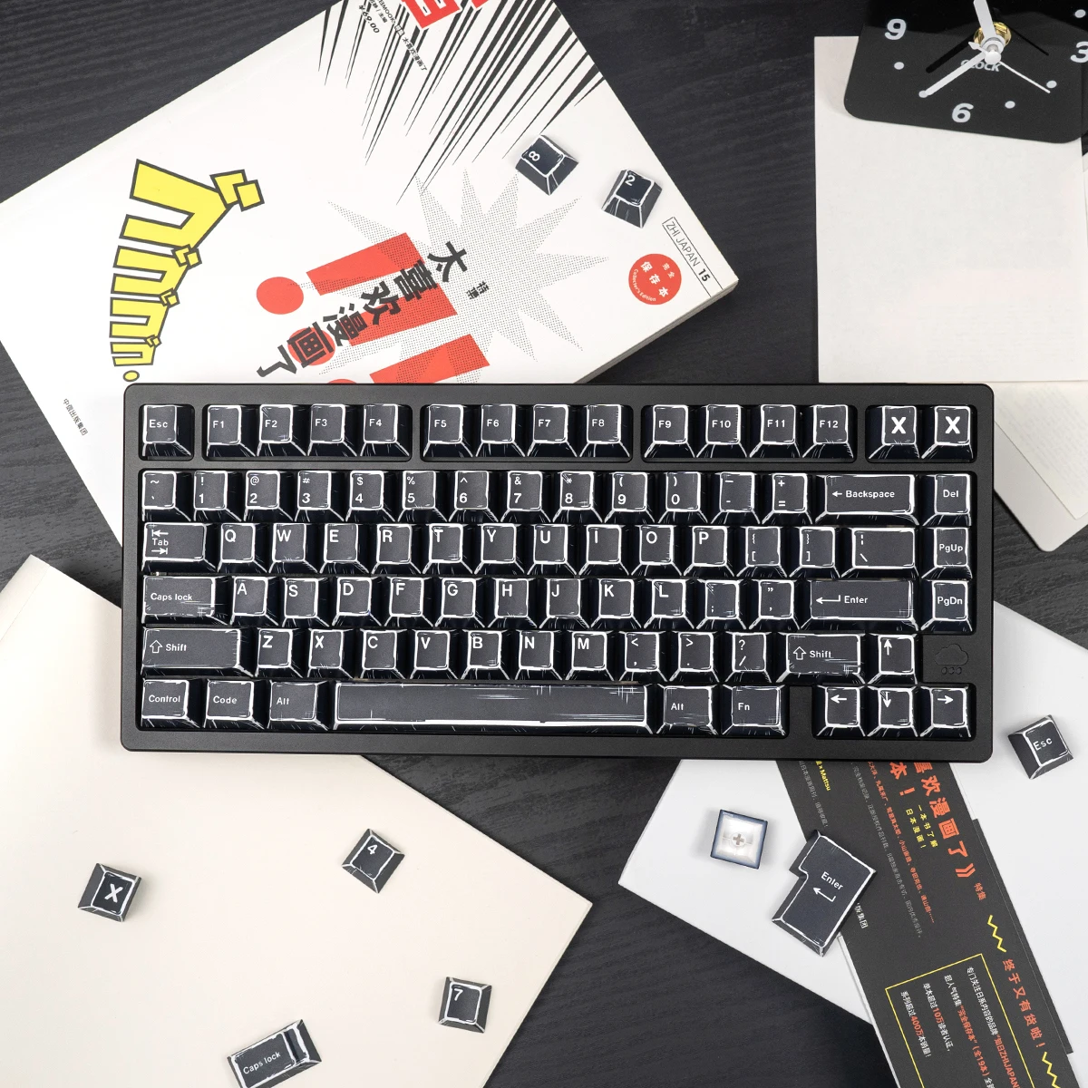 Comic black magnetic axis mechanical keyboard keycap PBT sublimation customization original Wooting Mega Lion etc