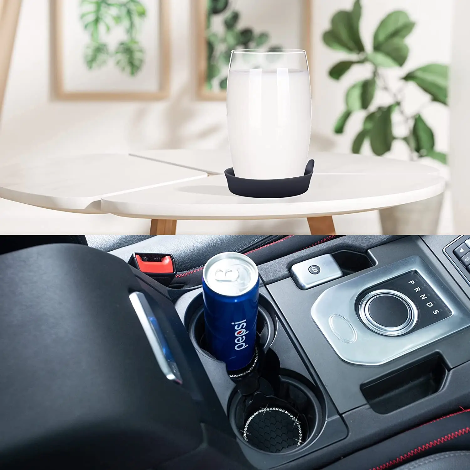 2PCS Car Cup Coaster, Non-Slip Cup Saucer with Bling Crystal Rhinestone for Car Cup Holder, Drink Rack