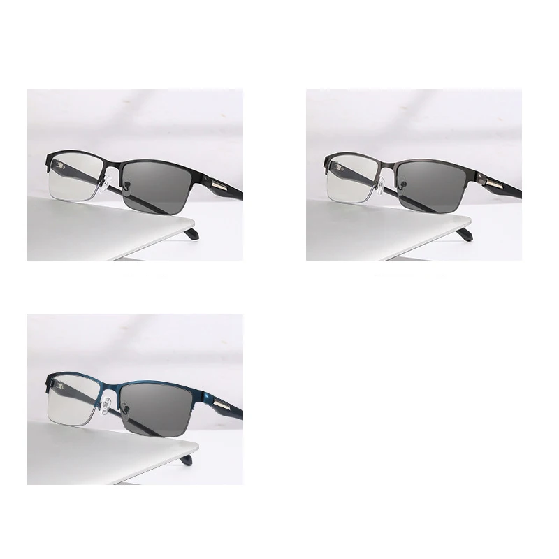 Herren Damen Progressive Lesebrille Photochromatische Anti-Blaulicht Presbyopie-Brille Halbrahmen Metallgestell 1,00 bis 4,00 Dioptrien – Detail 4