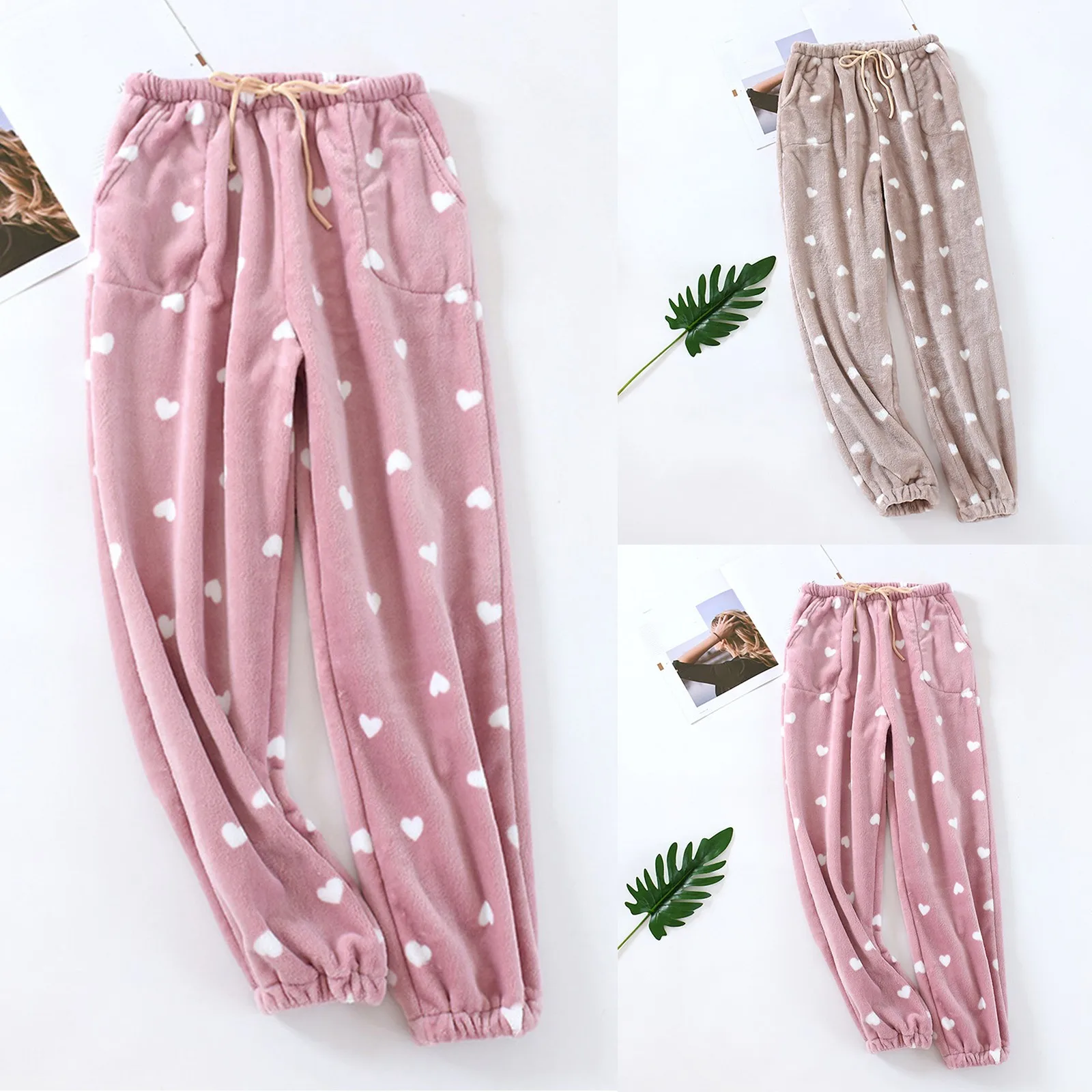 Winter Pajamas Home Pants For Women Elastic Trousers Loose Warm Thicken fleece warm Pants Sleepwear Printed Autumn Nightwear