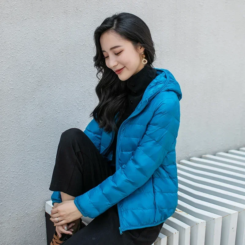Winter Blue Women Light Down Hooded Jackets,Red Khaki Green Available, European Size S-XXL,Women Coats.