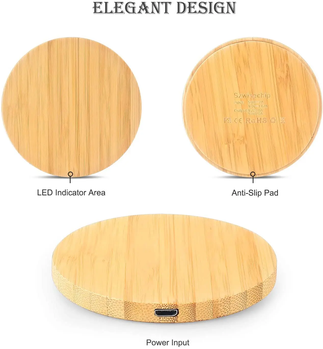 Bamboo Wood 15W Qi Wireless Charger USB C Fast Charging Pad For iPhone 15 14 13 12 Pro Max 11 XS Max X XR 8 Plus Samsung Galaxy