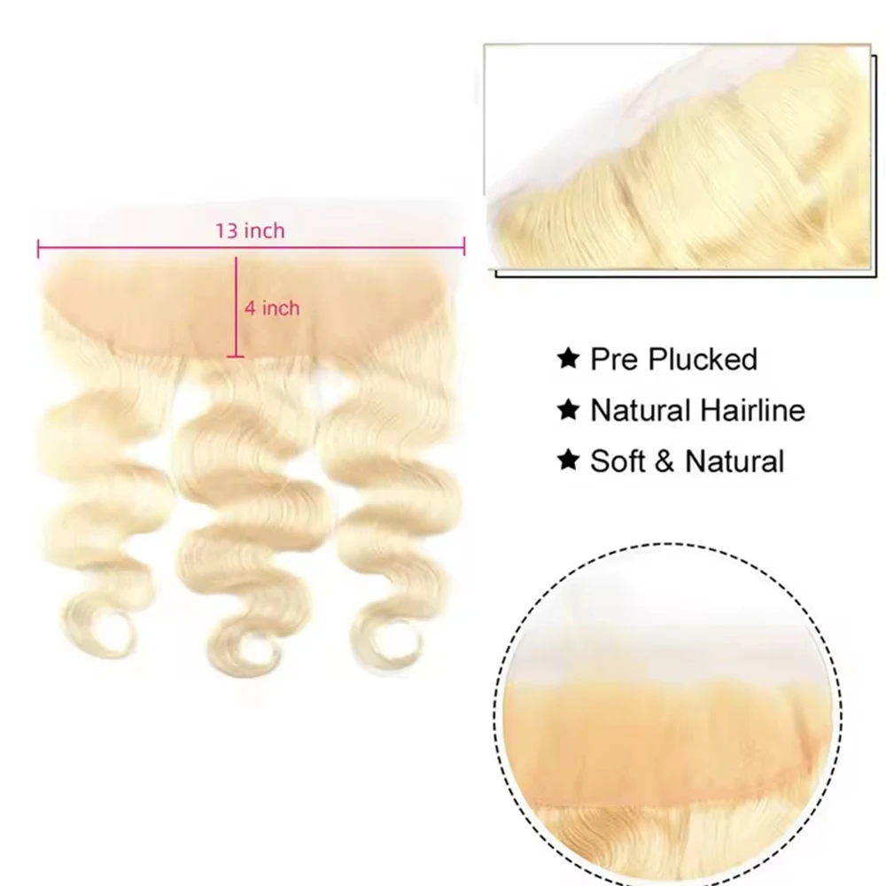 613 Блондинка Объемная волна 13X4 Кружева Фронтальная предварительно выщипанная 8-20 дюймов Парик из 100% человеческих волос Объемная волна Кружевная застежка 150% Плотность для женщин