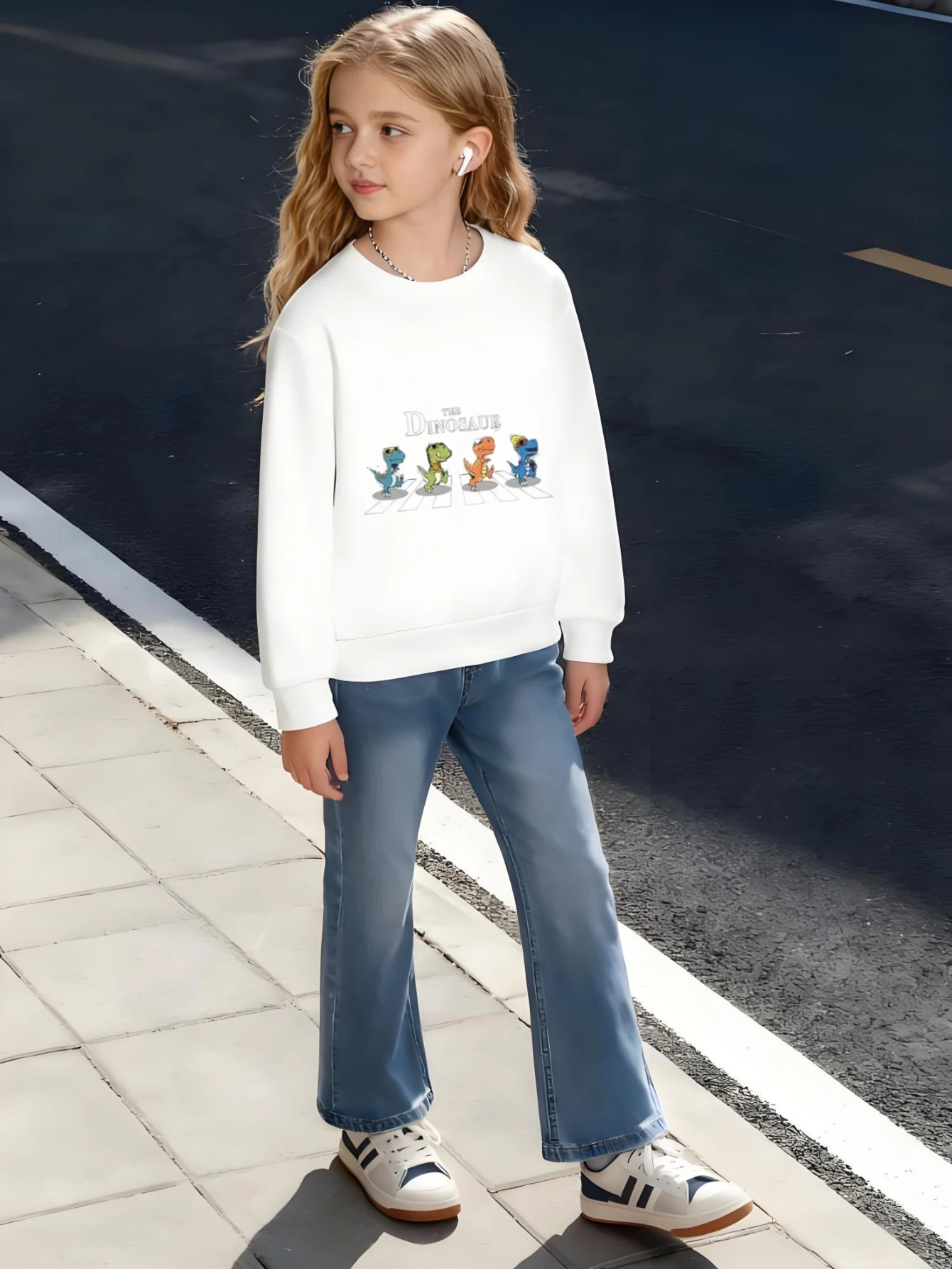 ​ سويت شيرت قطني للأطفال على شكل ديناصور موكب بياقة دائرية مع مجموعة ديناصور ملونة للأولاد والبنات موضوع ما قبل التاريخ ​