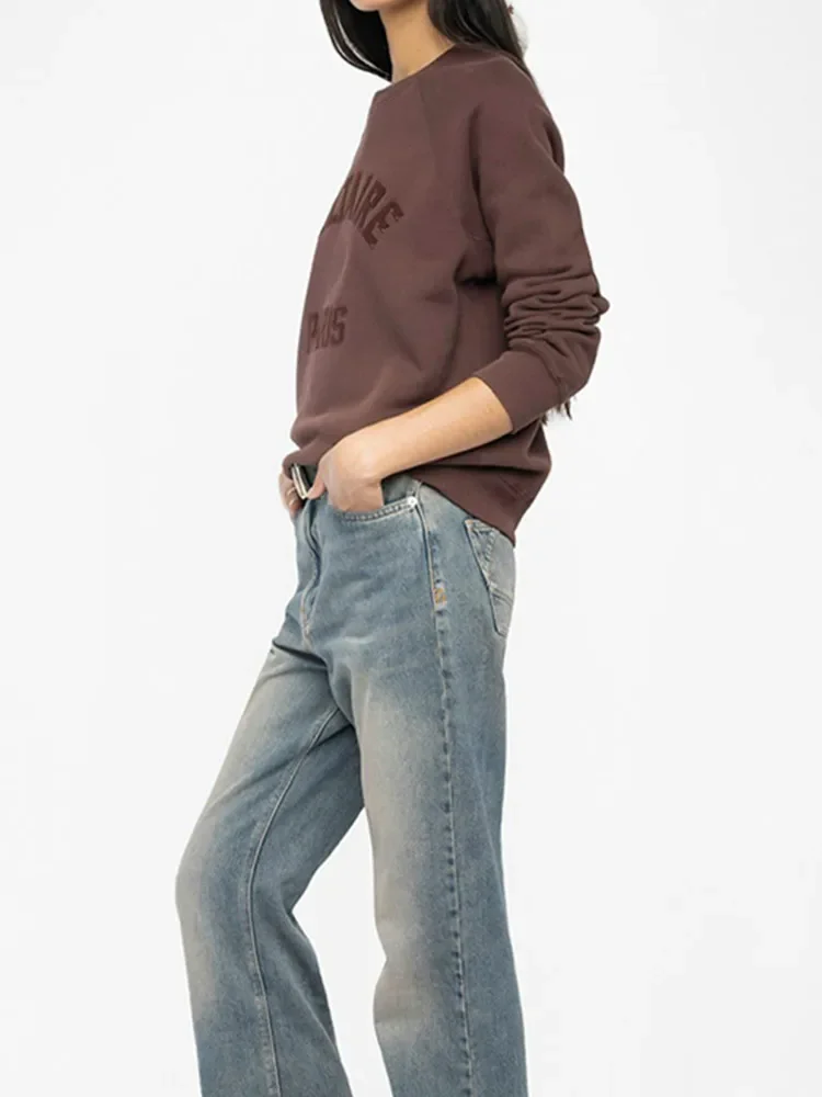 2 ألوان البلوز المرأة التصحيح التطريز رسالة س الرقبة فضفاضة سيدة البلوفرات غير رسمية خريف 2025