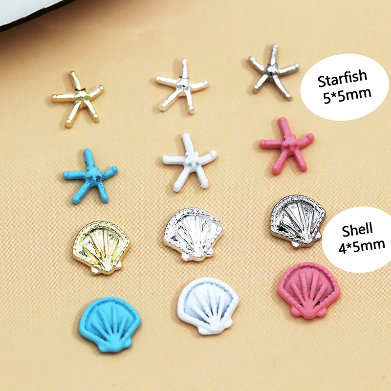 10 Stuks Zomer Zeeschelp Zeester Nagel Charmes Kleurrijke Blauwe Witte Schelp Zeester Nagel Decoratie Nagel Accessoires