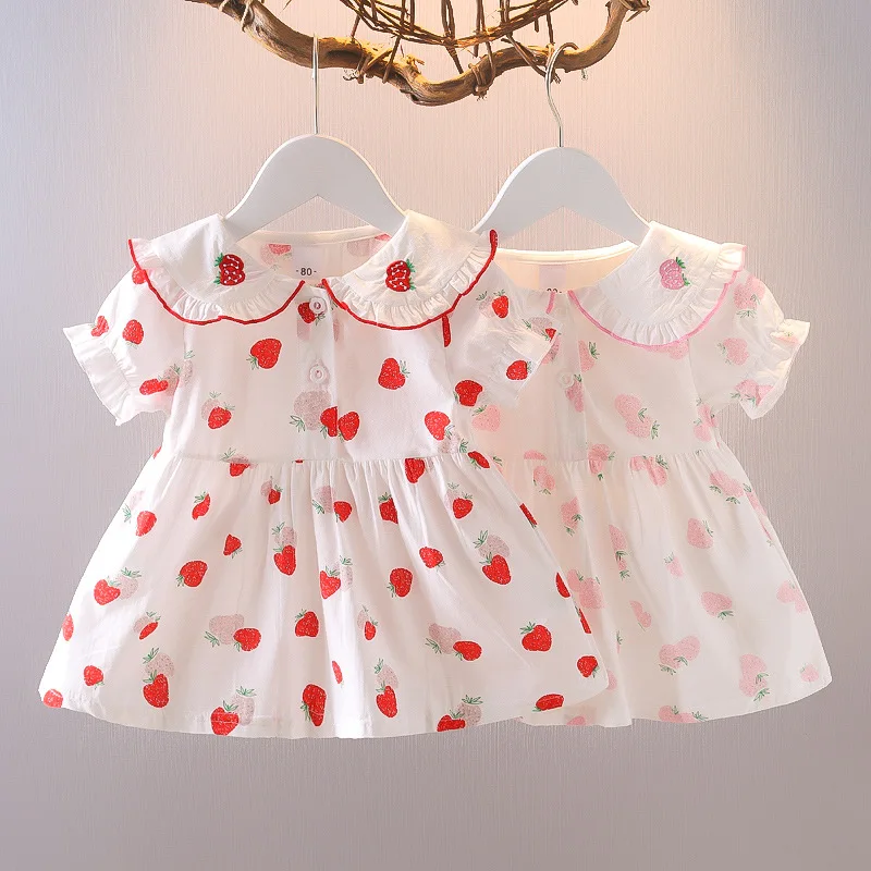 Girls' embroidery Dress Cartoon Strawberries Summer Spring New Korean Girls' Princess Dress Printed Baby Kids Casual Clothes