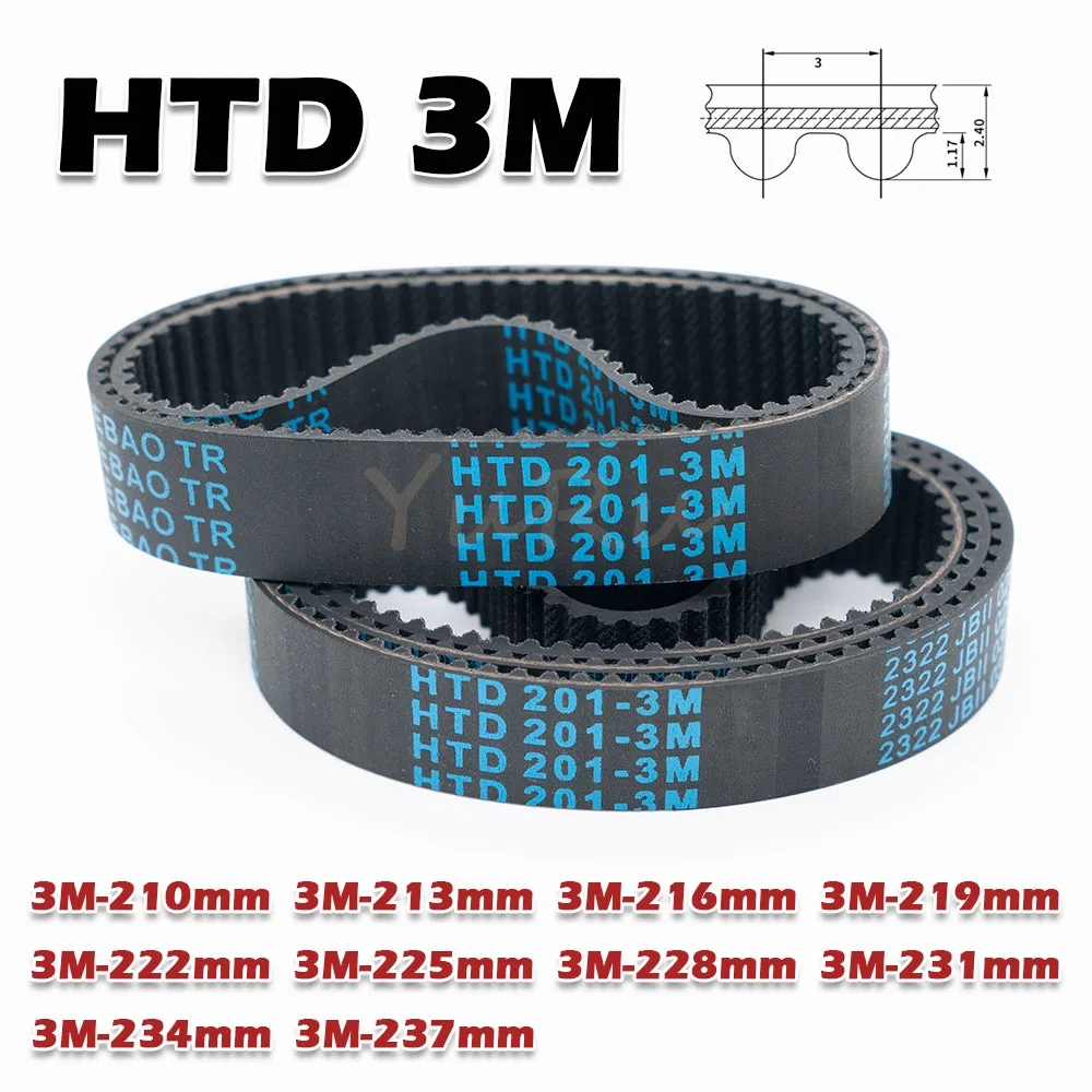 Htd 3m correia dentada de borracha, largura de laço fechado 5 ~ 30mm, perímetro 210 213 216 219 222 225 228 231 234 237mm 3m, transmissão de acionamento cnc