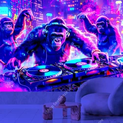 Hippie Cartoon Character UV Reactive Tapestry DJ Music Animal Anime Tapestry for Kawaii Room Decor Home Wall Decor Party Decor