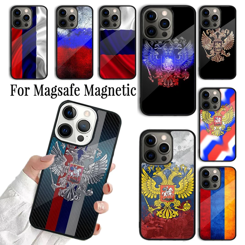 Coque Phone Case For iPhone 16 15 14 13 12 Mini 11 Pro Max Plus Magsafe Magnetic Wireless Charging Cover Russia Flag Emblem