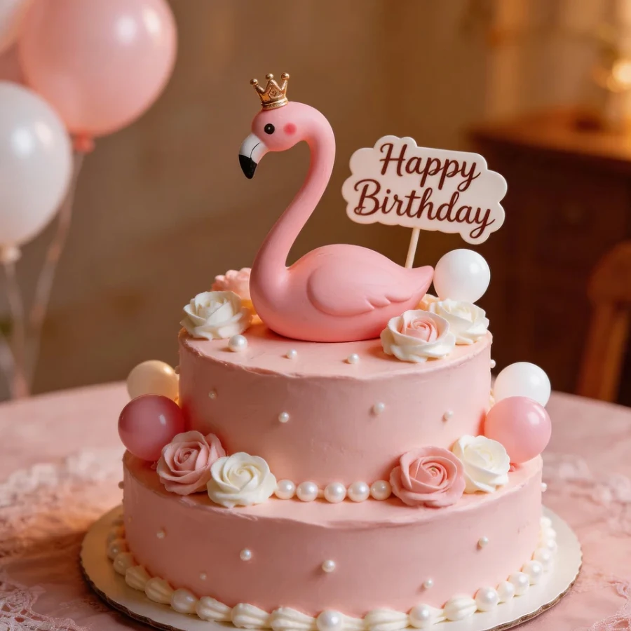 Cartoon-Krone Rosa Flamingo Kuchendekoration Niedliches Flamingo-förmiges Ornament Geburtstagsfeier Backzubehör – Detail 1