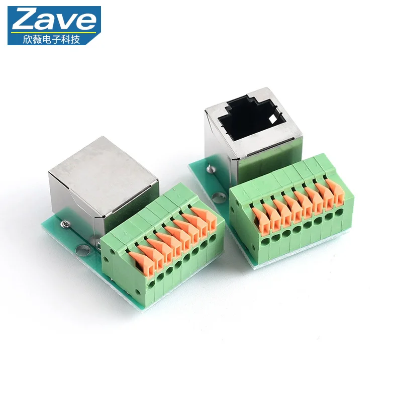 RJ45 Network Interface Terminal Block, Solderless Terminal Block Data Transfer Board, Male-Female Receptacle, Rail-Mounted Wirin