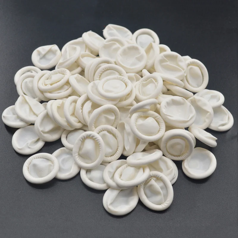 100PCS Natural Rubber Disposable Gloves Finger Cots Non-slip Anti-static Fingertip Protector Gloves White Finger Cover Nail Tool
