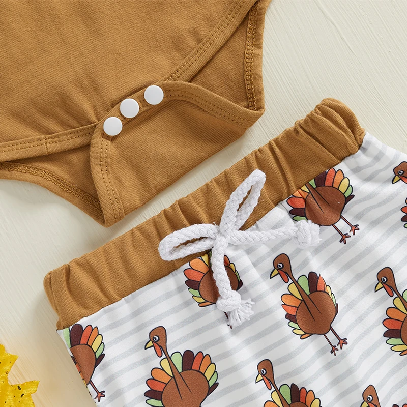 Baby Boys Thanksgiving Pants Sets Long Sleeve Letter Print Romper Turkey Print Pants Hat Sets