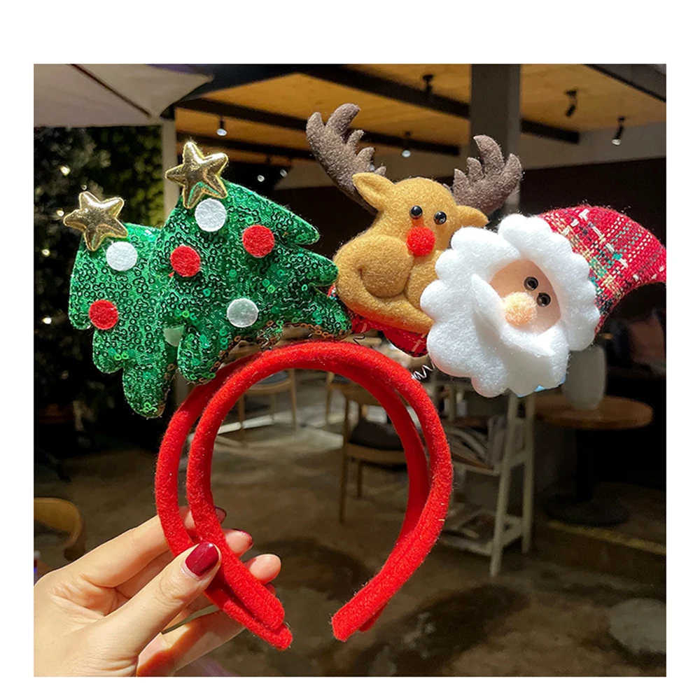 Christmas Hair Band Cute Deer Horn Santa Claus Tree Headwear Hair Accessories for 2024 Happy New Year Xmas Gifts Party Supplies