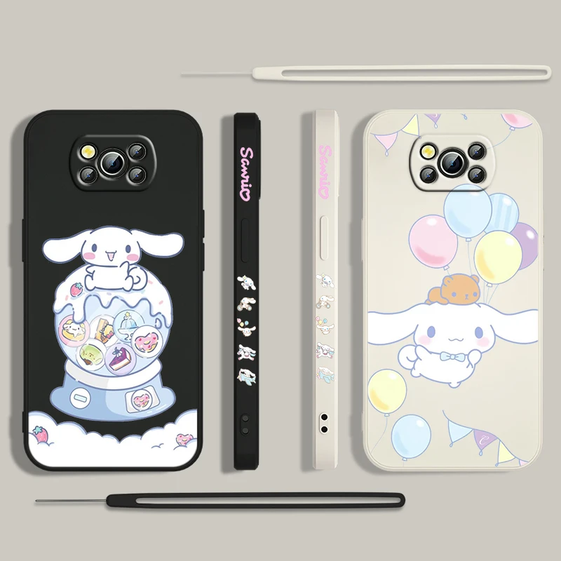 Sanrio Cinnamoroll Cartoon For Xiaomi Poco Cover For X4 X3 F4 NFC M6 M5 M4 M3 GT S Pro 4G 5G Liquid Left Rope Phone Case