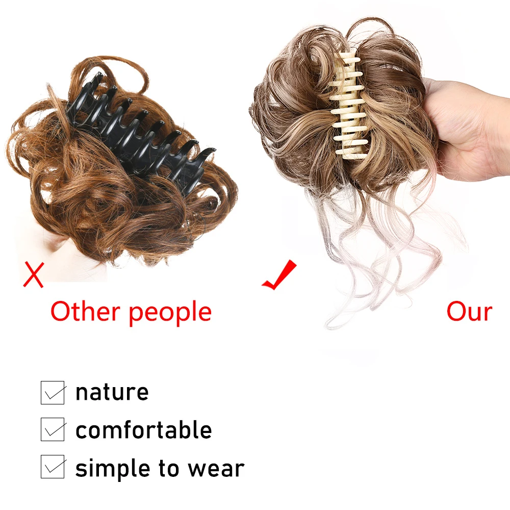 Synthetic Girls Claw Clip-on Hair Chignons Hairpiece Curly Hair Clip Heat Resistant Womens Hair Golden Gray Bun Wigs