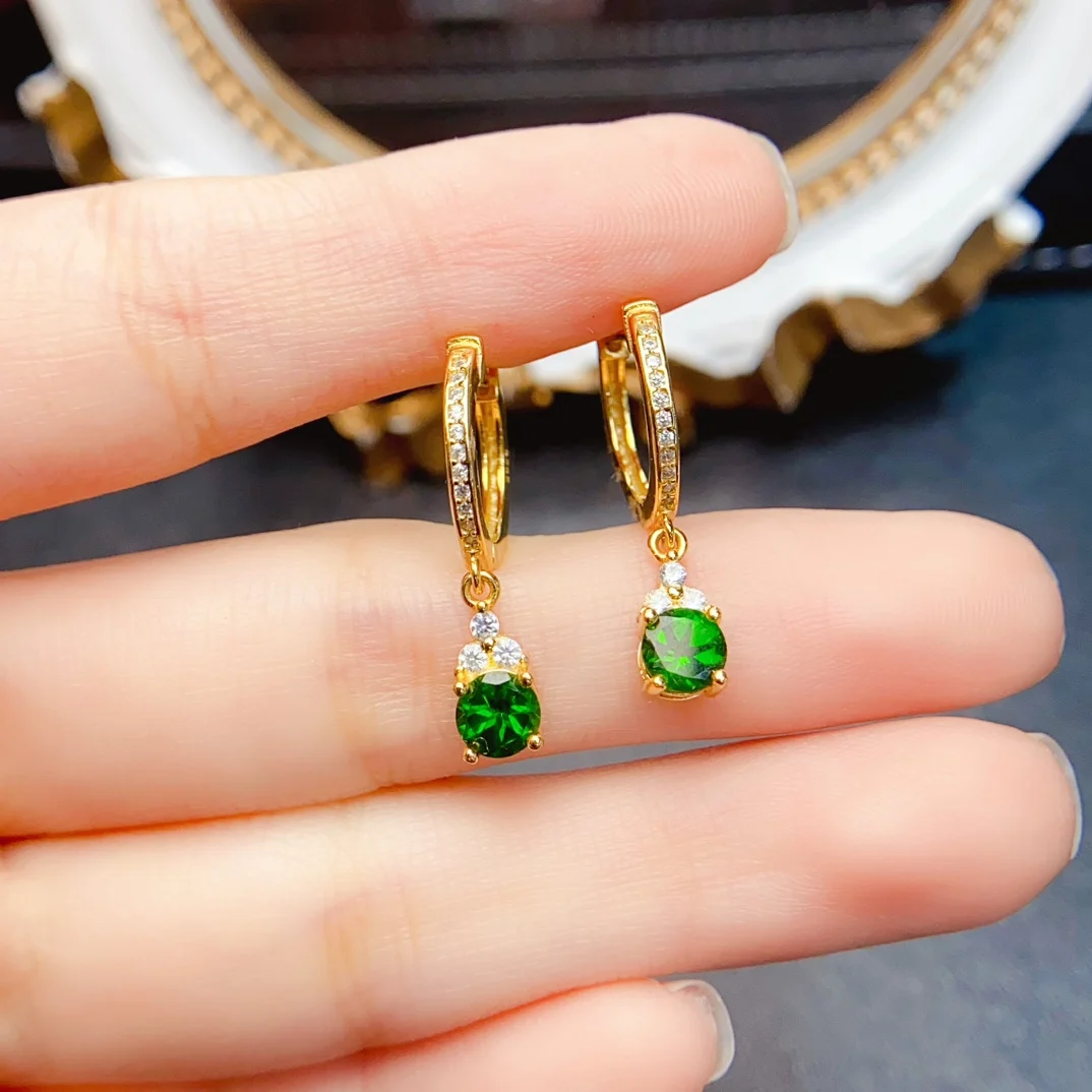 

FS 5mm Natural Diopside Earrings S925 Sterling Silver Fine Charm Weddings Fashion Jewelry for Women Certificate MeiBaPJ Gift