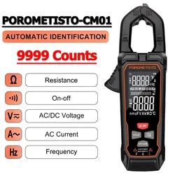 POROMETISTO Cyfrowy miernik cęgowy Multimetr DC/AC 9999 zliczeń 600 V 600 A Napięcie prądu Prawdziwe RMS Pojemność NCV Ohm Hz Amperomierz